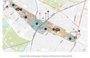 Plano A.E.. Calle 72 delimitada por sectores