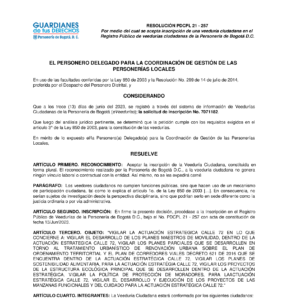 Resolución PDCPL 21-257 Veeduría Actuación Estratégica Calle 72